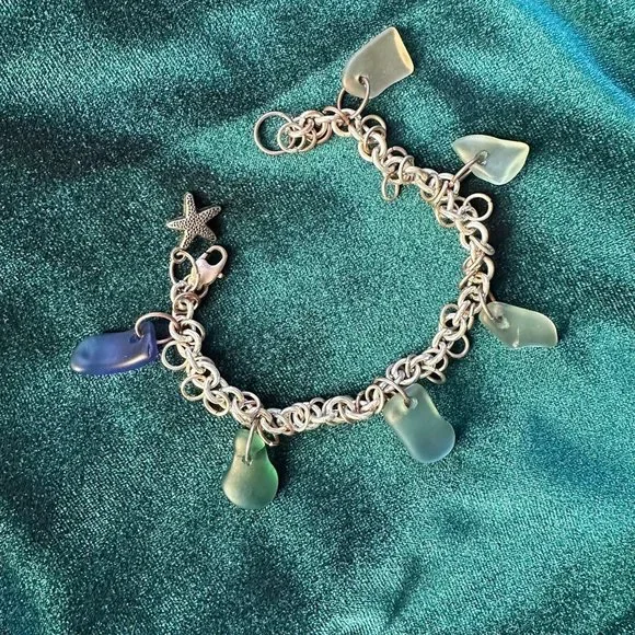 Silver Beach Glass Charm Bravelet - Picture 2 of 2